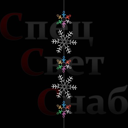Световые Снежинки на нити 5 шт. Белые Мульти два размера