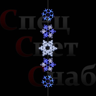 Гирлянда Снежинки на нити 5 шт. Белые Бело-Синие три размера