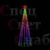 Светодиодная елка "Конус" 3.5 м Радужная с Красной макушкой
